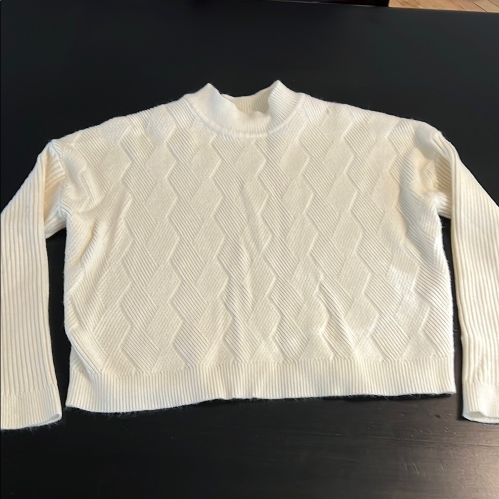 Cyrus Womens Cream White Cable Knit Mock Neck Sweater Large Diamond Textured